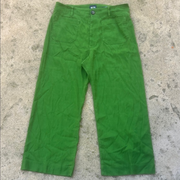 Maeve Anthropologie The Colette Crop Wide Leg Linen Green Pant Women's Size 32 - Picture 2 of 10